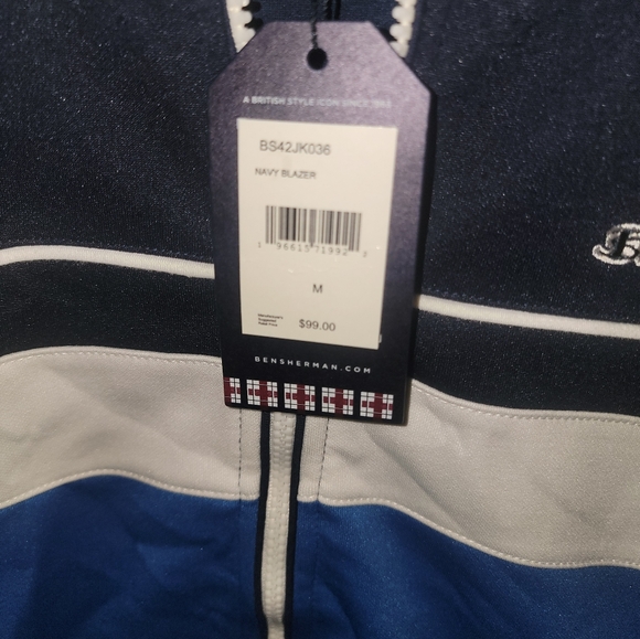 NWT Mens Sz M Ben Sherman Zip Up Jacket Blue White
